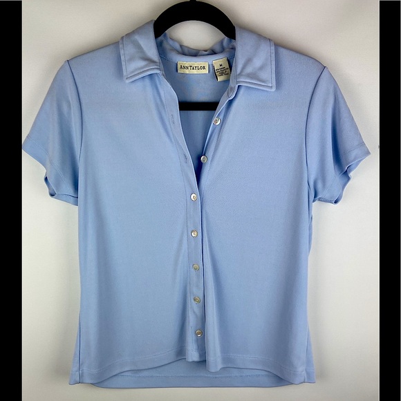 Ann Taylor Tops - Ann Taylor Light Blue Short-Sleeve Button Polo Blouse
